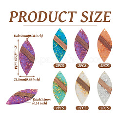 12Pcs 6 Colors Transparent Resin & Walnut Wood Big Pendants&nbsp;WOOD-TA0002-46