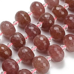 天然石ストロベリークォーツビーズ連売り  ロンデル  多面カット  ガラスビーズ  18x13mm  穴：1.4mm  約20個/連  14.25インチ（36.2cm）&nbsp;G-L642-I07-18x13mm