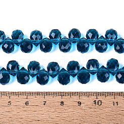 透明ガラスビーズ連売り  トップドリルビーズ  ティアドロップ  多面カット  マリンブルー  10x8x8mm  穴：1~1.2mm  約88~92個/連  20.67~22.64インチ（52.5~57.5cm）&nbsp;GLAA-Q116-01A-B16