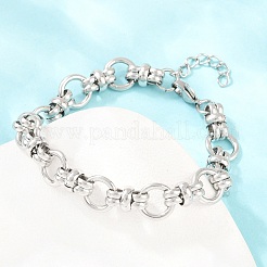 304ステンレススチール製リングリンクチェーンブレスレット（女性用・男性用）  ステンレス鋼色  7.68インチ（19.5cm）&nbsp;BJEW-H643-10P