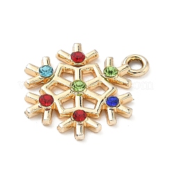 合金ラインストーンペンダント  ゴールドカラー  スノーフレーク  21x16x2mm  穴：2mm&nbsp;PALLOY-P313-01A-G
