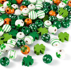 80Pcs 8 Styles Printed Wood European Beads&nbsp;WOOD-TA0002-98