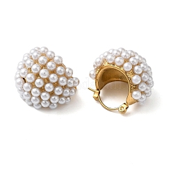 304ステンレススチールとプラスチックパールのフープピアス（女性用）  ゴールドカラー  23.5x22mm&nbsp;EJEW-S236-03G