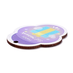 Eid-mubarakテーマ  ウッドペンダント  マスジッド柄  ポリゴン  ライラック  53x42x2mm  穴：3mm&nbsp;WOOD-C011-02