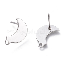 変色しにくい304ステンレススチールスタッドピアス金具  ムーン  ステンレス鋼色  14.5x9.5x0.8mm  穴：1.4mm  ピン：0.8mm&nbsp;X-STAS-K212-03P