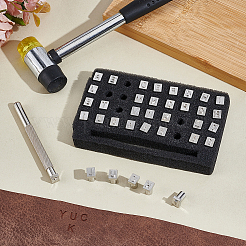 DIYの文字と数字のスタンピングパンチツールセット  ジン合金スタンプとハンドルセット  プラチナ  95x145x18mm&nbsp;TOOL-WH0164-02P-02