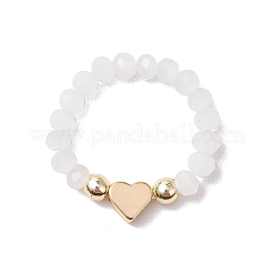 女性用ガラス＆真鍮ビーズストレッチリング  ハート  ミックスカラー  内径：23mm  2個/セット&nbsp;RJEW-JR00858