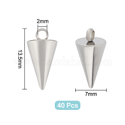304ステンレスペンダント  スパイク/コーン  ステンレス鋼色  13.5x7mm  穴：2mm  40個/箱&nbsp;STAS-UN0047-23B