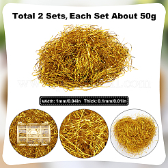 プラスチックシュレッドフィラー2セット  ギフトラッピングとイースターバスケットの充填用  ゴールド  1x0.1mm  50 G /セッティング&nbsp;DIY-SP0002-22