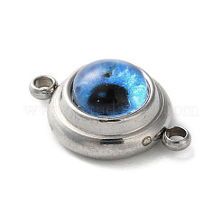 304ステンレススチールとアクリルの青いナザールボンジュウコネクタチャーム  ステンレス鋼色  10x15x6mm  穴：1.5mm&nbsp;LS-STAS-M091-01P