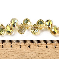 電気メッキガラスビーズ  ティアドロップチャーム  トップ掘削  多面カット  シャンパンイエロー  13x9.5mm  穴：1.2mm  約98個/連  29.53''（75センチメートル）&nbsp;EGLA-K062-01B-HP03