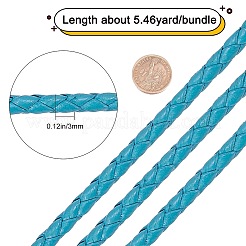 編み紐  革のアクセサリーコード  ジュエリーDIY製版材料  ティール  3mm  約5 M /バンドル&nbsp;WL-WH0003-01B