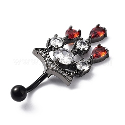 ヒヤシンス ラインストーン チャーム ダングル ベリー リング  女性用ピン付き304ステンレススチール合金ベリーリング  ティアドロップ  42.5x15.5mm&nbsp;AJEW-D053-01A-EB
