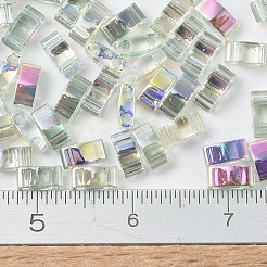 MIYUKIハーフティラビーズ  日本製シードビーズ  2の穴  （htl4577)クリスタルグリーンレインボー  5x2.3x1.9mm  穴：0.8mm  約250個/10g&nbsp;X-SEED-J020-HTL4577