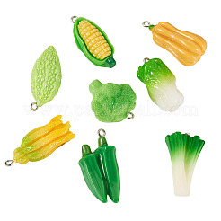 不透明樹脂ペンダント8個  野菜  混合図形  ミックスカラー  17~36x14~22x7.5~13mm  穴：2mm&nbsp;CRES-TA0001-64