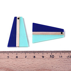 不透明な樹脂と木製のペンダント  台形  ツートン  ミッドナイトブルー  36.8x24.2x3.5mm  穴：2mm&nbsp;RESI-T057-71A