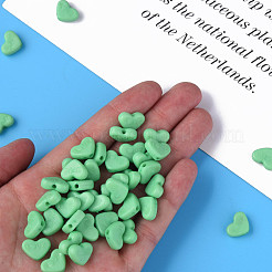 不透明なアクリルビーズ  染め  単語「love」付けのハート  ミディアムシーグリーン  10x13.5x4.5mm  穴：1.8mm  約2300個/500g&nbsp;MACR-S373-128-S09