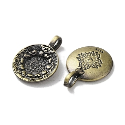 チベットスタイルの真鍮ペンダント  カドミウムフリー＆鉛フリー  フラットラウンド  アンティークブロンズ  22x16x2.5mm  穴：4x2.5mm&nbsp;KK-M284-33AB