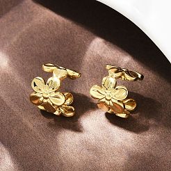 304ステンレススチールカフイヤリング  花  ゴールドカラー  12.5x10mm&nbsp;EJEW-B145-02G