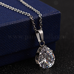 Teardrop 304 Stainless Steel Cubic Zirconia Pendant Necklaces and Stud Earrings&nbsp;SJEW-D069-01