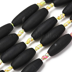 天然石瑪瑙ビーズ連売り  染め＆加熱  ライス  ブラック  28~35x11~15mm  穴：2.5~3mm  約9~10個/連  15.75''（40センチメートル）&nbsp;G-B177-A02-02