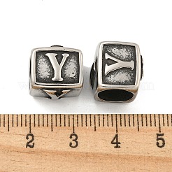 316サージカルステンレススチール、ラインストーンラージホールキューブビーズ  アンティークシルバー  文字y  12x11x11mm  穴：9mm&nbsp;STAS-Q326-08AS-01