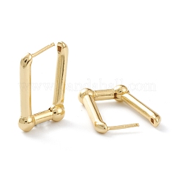 真鍮huggieフープピアス  スチールピンと  長持ちメッキ  長方形  18KGP本金メッキ  23x15x5mm  ピン：1mm&nbsp;EJEW-A056-32G