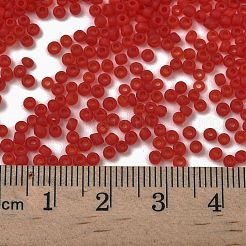 ガラスシードビーズ  つや消し色  ラウンド  レッド  サイズ：直径約2mm  穴：1mm  約6666個/100g&nbsp;X1-SEED-A008-2mm-M5