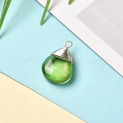 ガラスチャーム  銅のアクセサリーワイヤーを使って  ティアドロップ  ミックスカラー  16x10x5mm  穴：1.2~1.8mm&nbsp;X-PALLOY-JF00856