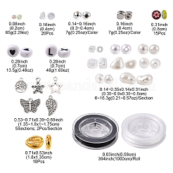 Diyイミテーションパールイヤリングブレスレットネックレスメイキングキット  ラウンド & キューブ & 花 & シェル形プラスチック & アクリル ビーズを含む  葉と星と蝶の合金ペンダント  アイアン製ピアスフック  ミックスカラー&nbsp;DIY-FS0003-15