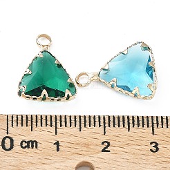 真鍮とK9ガラスのペンダント  三角形のチャーム  ミックスカラー  17x12.5x4mm  穴：2.5mm&nbsp;KK-Z031-17KCG
