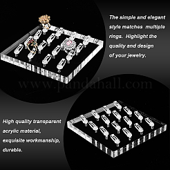 16スロットアクリルジュエリーリングオーガナイザーディスプレイスタンド  正方形  透明  12x12x2.3cm&nbsp;ODIS-WH0009-32