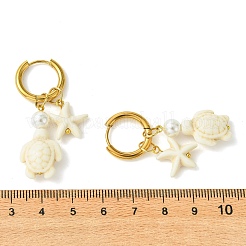 Tortoise & Starfish Synthetic Turquoise Hoop Earrings&nbsp;EJEW-JE07147-01