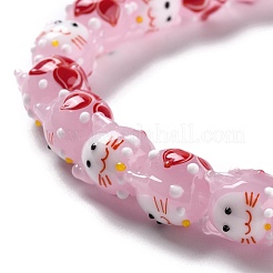 手作りランプワークビーズ  バンピー  猫  ピンク  13x13x13mm  穴：2mm  約25個/連  12.60インチ（32cm）&nbsp;LAMP-F020-34