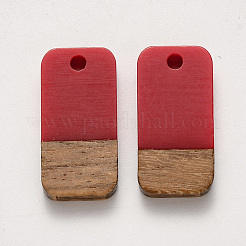 樹脂＆ウォールナットウッドペンダント  ワックス  長方形  レッド  20.5x10x3~4mm  穴：2mm&nbsp;RESI-S384-008A-A04