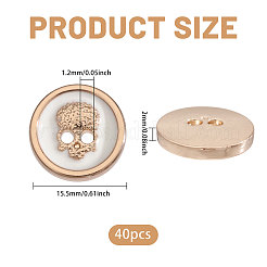 40穴合金エナメルフラットラウンドボタン2個  スカル  ライトゴールド  15.5x2mm  穴：1.2mm&nbsp;BUTT-CA0001-36LG