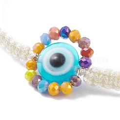 Flat Round with Evil Eye Glass & Resin Braided Bead Bracelet for Women&nbsp;BJEW-JB08077