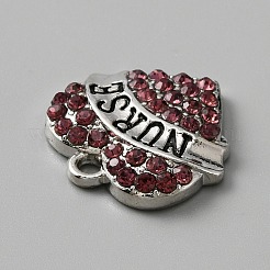 合金ラインストーンペンダント  エナメル  看護師の文字が入ったハートチャーム  ガーネット  20x20x4mm  穴：2mm&nbsp;ALRI-WH0008-19E