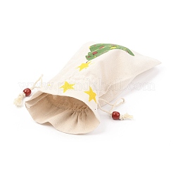 クリスマステーマの綿生地布バッグ  巾着袋  クリスマスパーティースナックギフトオーナメント用  木模様  22x15cm&nbsp;LS-ABAG-H104-A01
