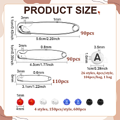 DIY安全ピンキット  鉄製安全ピンを含む  ガラスビーズ  アクリルビーズ  混合図形  ミックスカラー  4mm  穴：1mm  4スタイル  150個/スタイル  600pc&nbsp;DIY-PH0038-69A