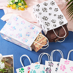 12Pcs 6 Colors Rectangle with Paw Print Pattern Paper Storage Bags with Handles&nbsp;ABAG-TA0001-92