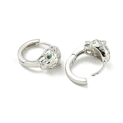 真鍮製フープピアス  キュービックジルコニア付き  ヒョウ  プラチナ  13.5x7.5mm&nbsp;EJEW-C112-05P