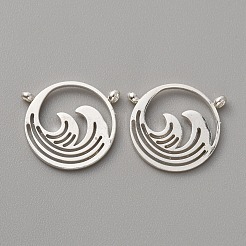 ステンレスペンダント201個  海の波の魅力を持つフラットラウンド  銀  16x18x3mm  穴：1.8mm&nbsp;STAS-WH0027-41S