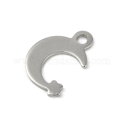 変色しない201ステンレススチールチャーム  星のチャーム入り月  ステンレス鋼色  13x10x1mm  穴：1.5mm&nbsp;STAS-C108-31P