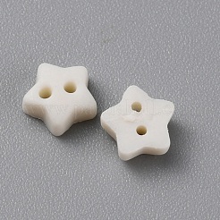 つや消しミニレジンボタン2つ穴  bjd 人形服アクセサリー  スター  フローラルホワイト  6x6x2.5mm  穴：0.9mm  約100個/袋&nbsp;BUTT-WH0020-28B