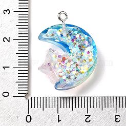 透明樹脂ペンダント  プラチナの鉄製金具とスパンコール付き  スターとムーン  28x20x7mm  穴：1.8mm&nbsp;RESI-H036-01C
