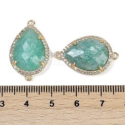 天然アマゾナイトのファセットティアドロップリンク  ラック メッキ ブラス マイクロ パヴェ クリア キュービック ジルコニア コネクタ チャーム  ゴールドカラー  26x16.5x6mm  穴：1.6mmと1.4mm&nbsp;G-B126-03G-02