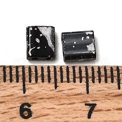 2穴不透明ガラスシードビーズ  アンティークスタイル  正方形  ブラック  5x5x2mm  穴：0.8mm&nbsp;SEED-S023-30C-26