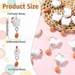 不透明樹脂ペンダント  卵を持つ鶏  プラチナ鉄ループ付き  ホワイト  42x22.5x13mm  穴：1.8mm&nbsp;LS-RESI-CJC0031-002P-1