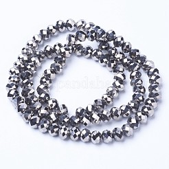 電気メッキ透明ガラスビーズ連売り  フルメッキ  多面カット  ロンデル  銀メッキ  4x3mm  穴：0.4mm  約105~110個/連  38~39cm&nbsp;EGLA-A034-T4mm-UA03